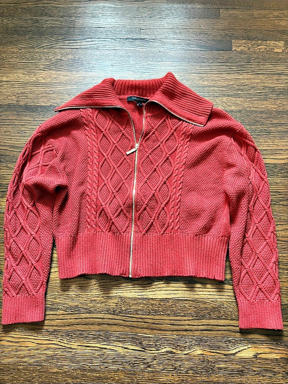 Marc New York Cable Knit Zip Cardigan in Red Size Large Like New